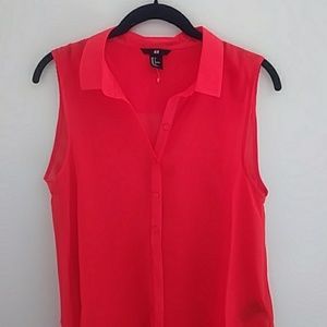 H&M Beautiful Red Sleeveless Blouse